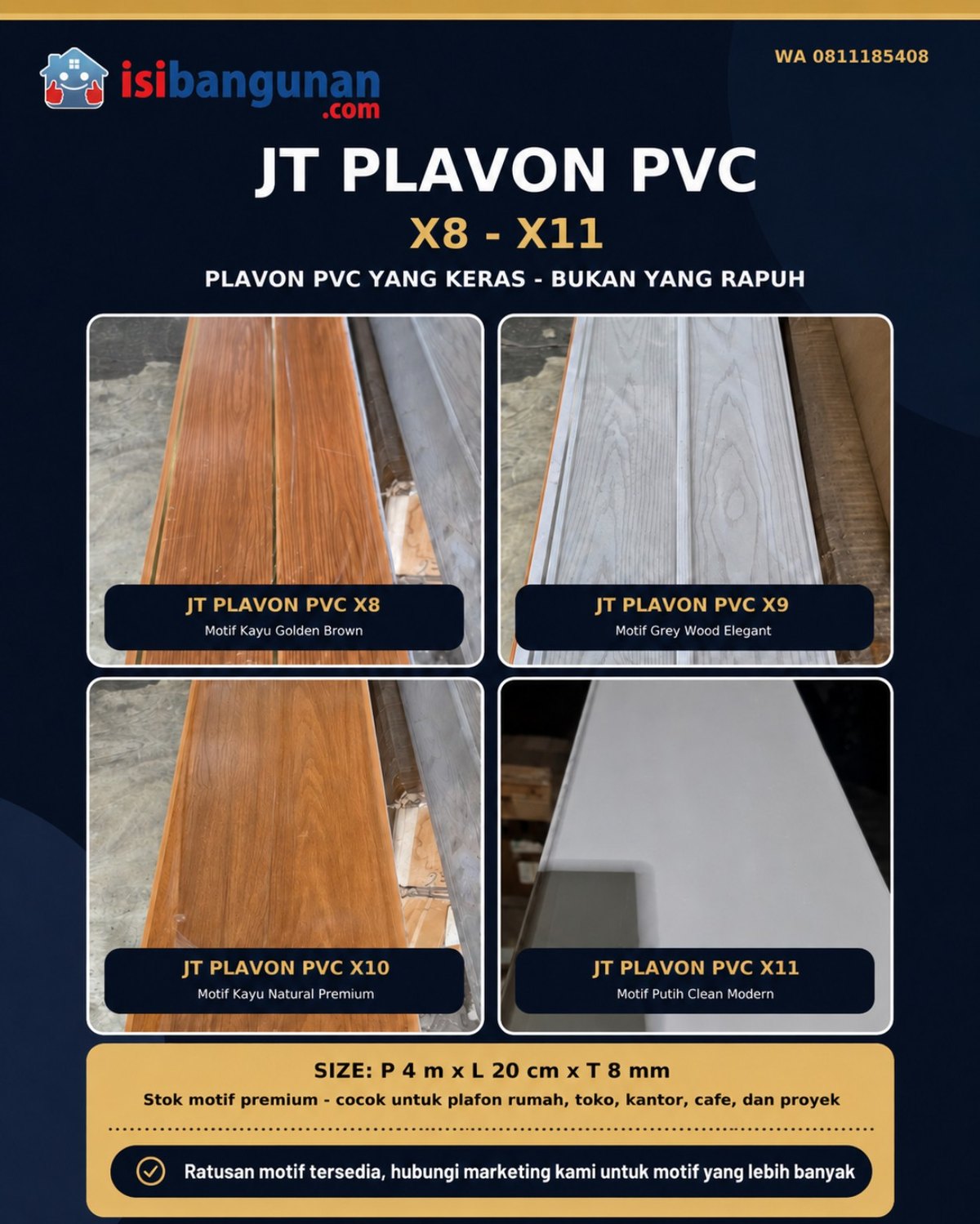 JT Plavon PVC X8 X11 ukuran 4 meter x 20 cm x 8 mm